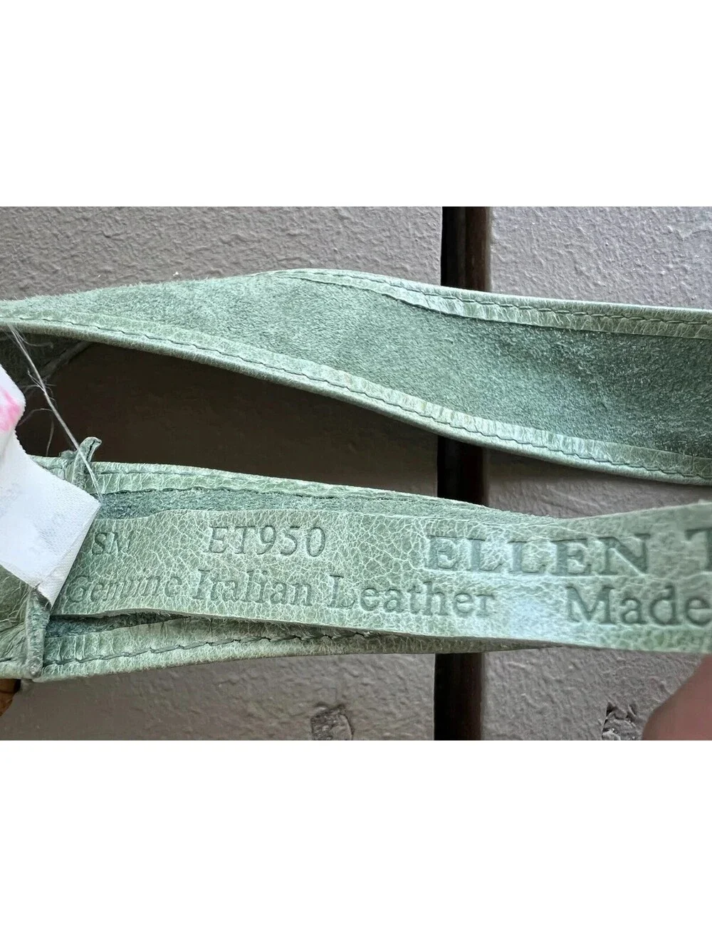 Ellen Tracy Green Italian Leather Bamboo Belt S/M 37”X1.5”